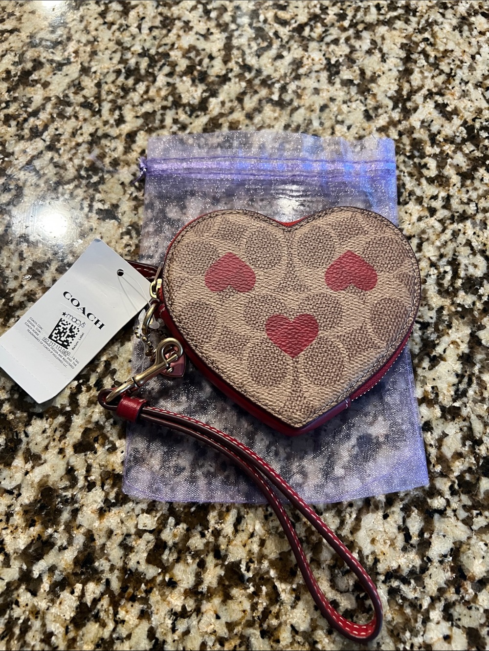 Coach Heart-Shaped Signature Wristlet in Brown and Red